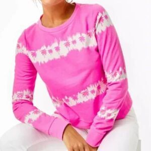Lilly Pulitzer Gayl Sweatshirt – Plumeria Pink Paradise Palm Tie-Dye Stripe, XS